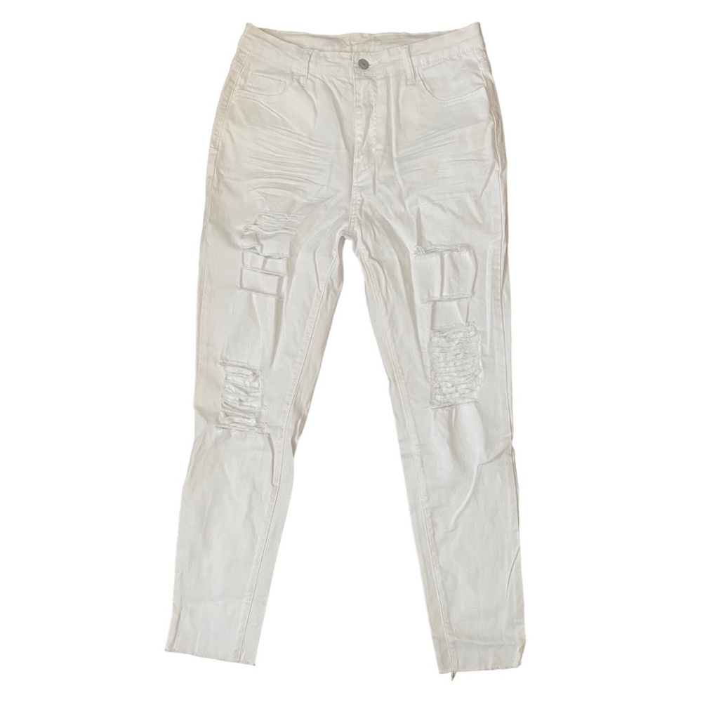 NWOT Womens White Distressed Skinny Pants Size Large